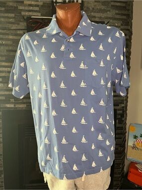 Junction West Sailboat Print Polo Shirt Blue